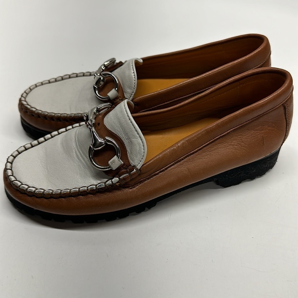 Robert Zur Loafers Leather Gancini Horse Bit Buckle Shoes Tan Brown White Size 6 - Picture 4 of 10